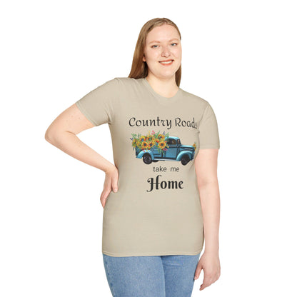 Country Roads take me Home Blue Truck T-Shirt