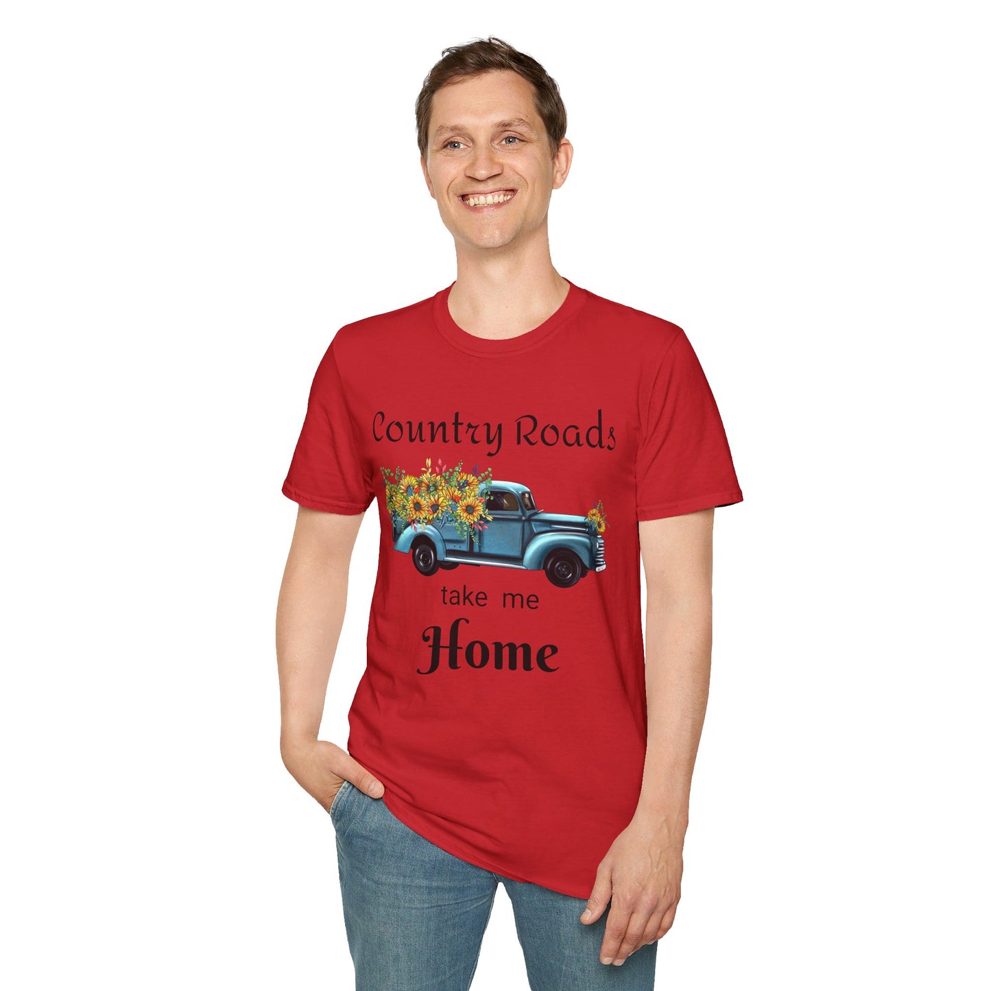 Country Roads take me Home Blue Truck T-Shirt