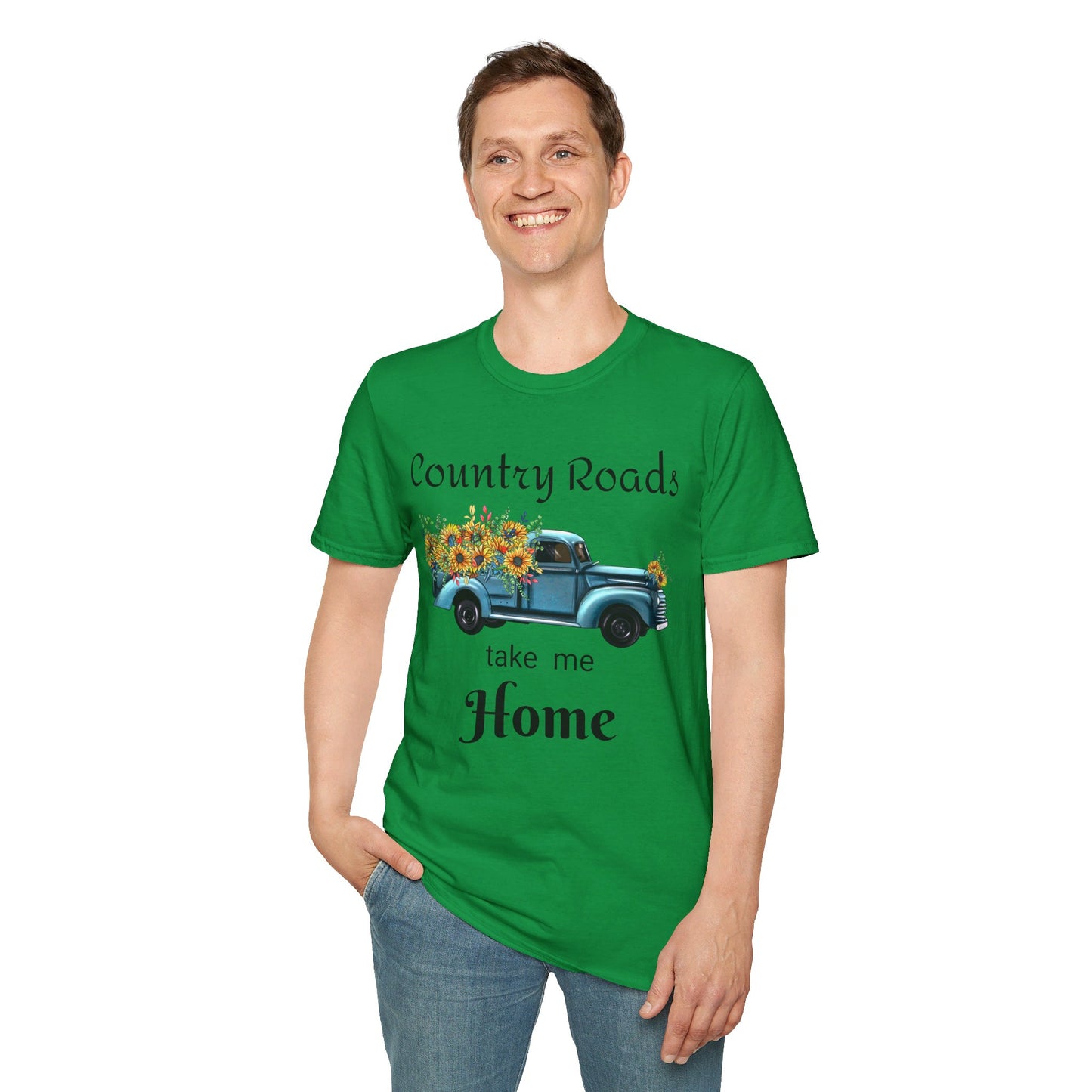 Country Roads take me Home Blue Truck T-Shirt