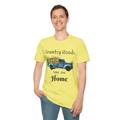 Country Roads take me Home Blue Truck T-Shirt