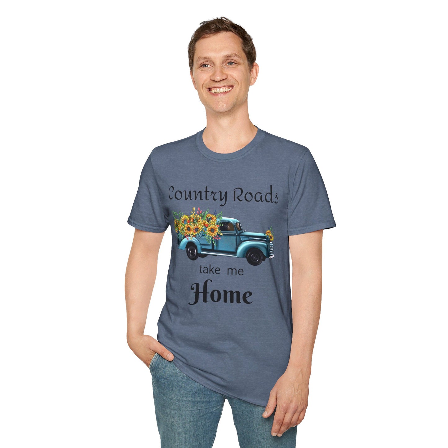 Country Roads take me Home Blue Truck T-Shirt