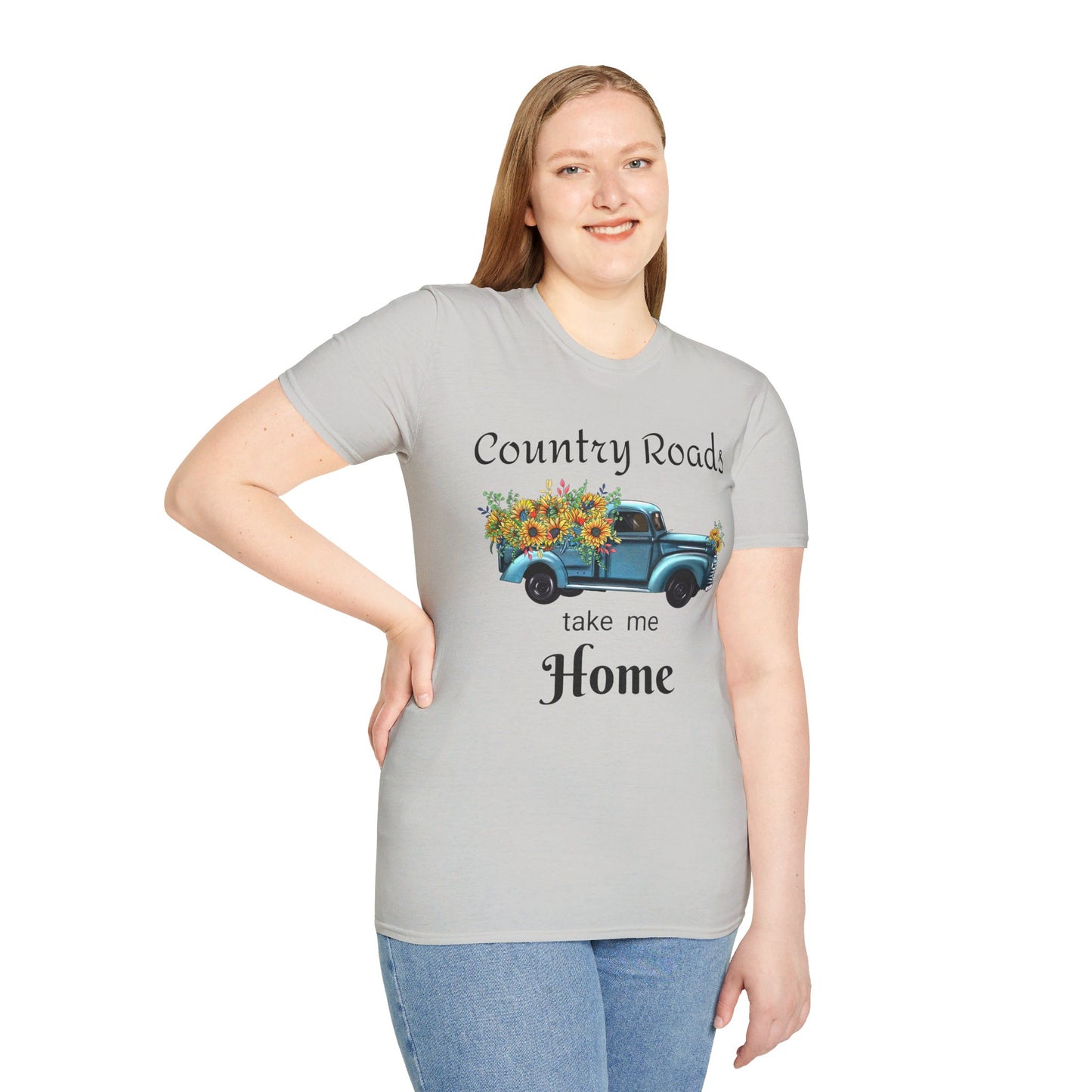 Country Roads take me Home Blue Truck T-Shirt