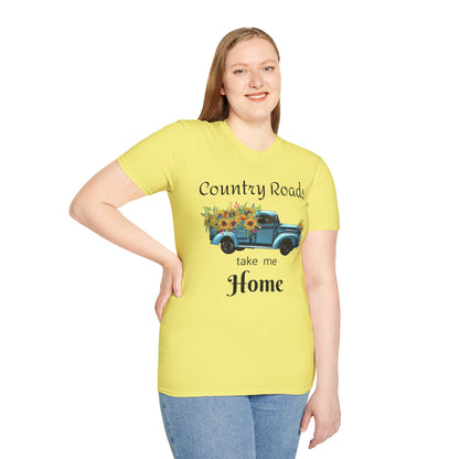 Country Roads take me Home Blue Truck T-Shirt