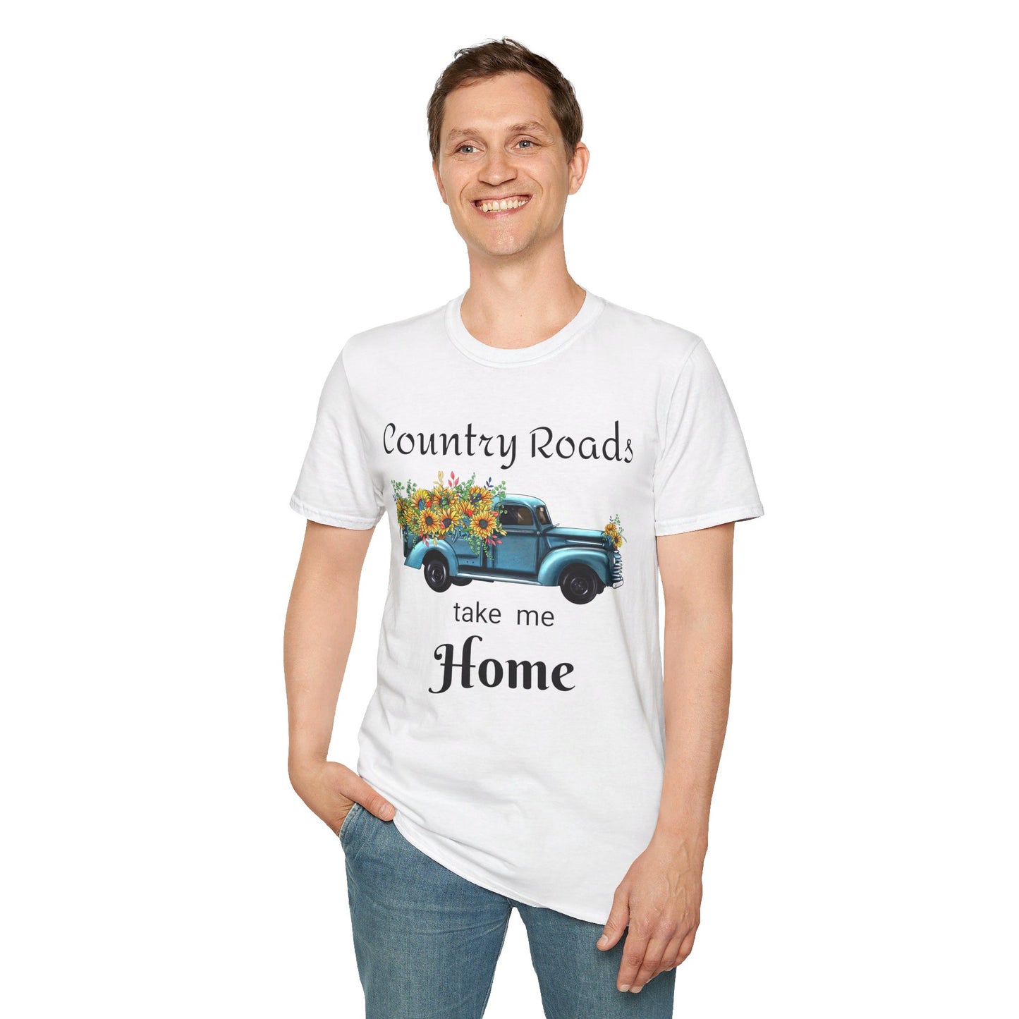 Country Roads take me Home Blue Truck T-Shirt