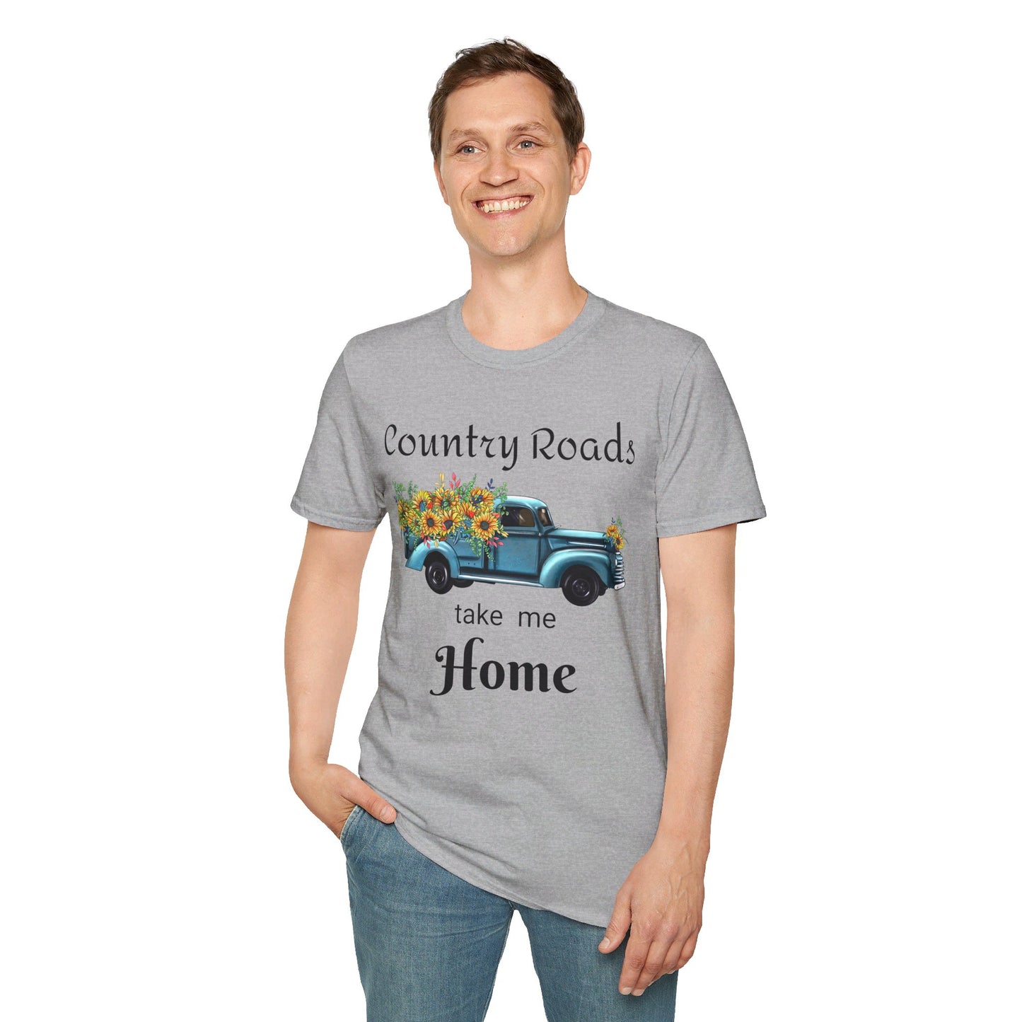 Country Roads take me Home Blue Truck T-Shirt