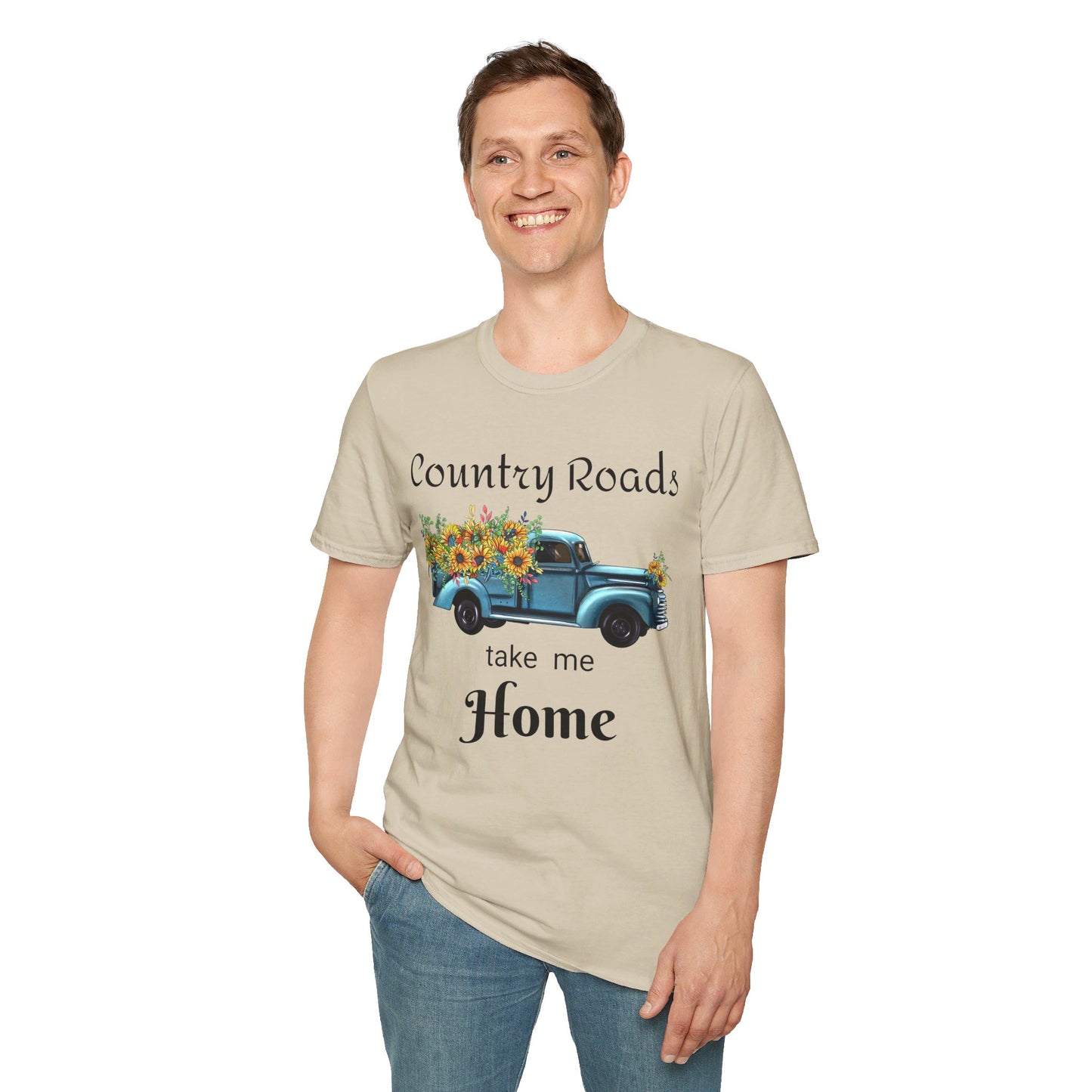 Country Roads take me Home Blue Truck T-Shirt