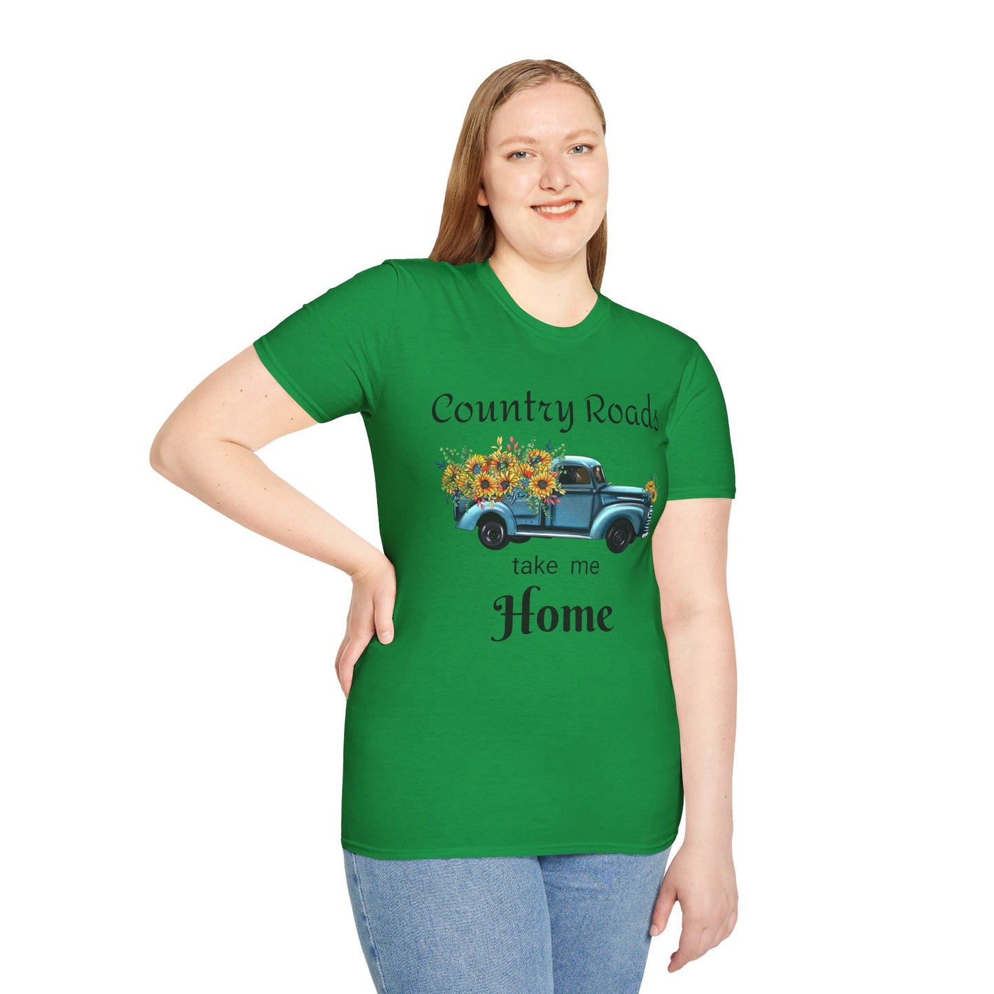 Country Roads take me Home Blue Truck T-Shirt