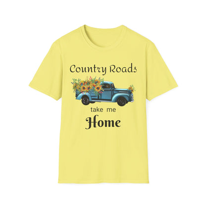 Country Roads take me Home Blue Truck T-Shirt