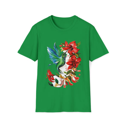 Red Flowers Hummingbird  T-Shirt
