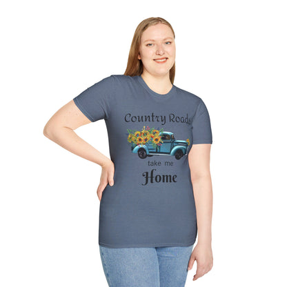 Country Roads take me Home Blue Truck T-Shirt